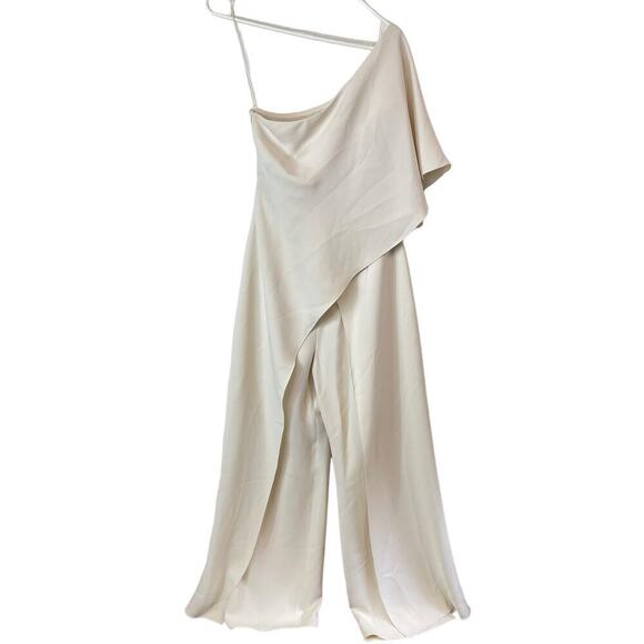 Ralph Lauren 100% Silk Margerie One-Shoulder Wide Leg Jumpsuit Ivory/cream 6 - Picture 9 of 12